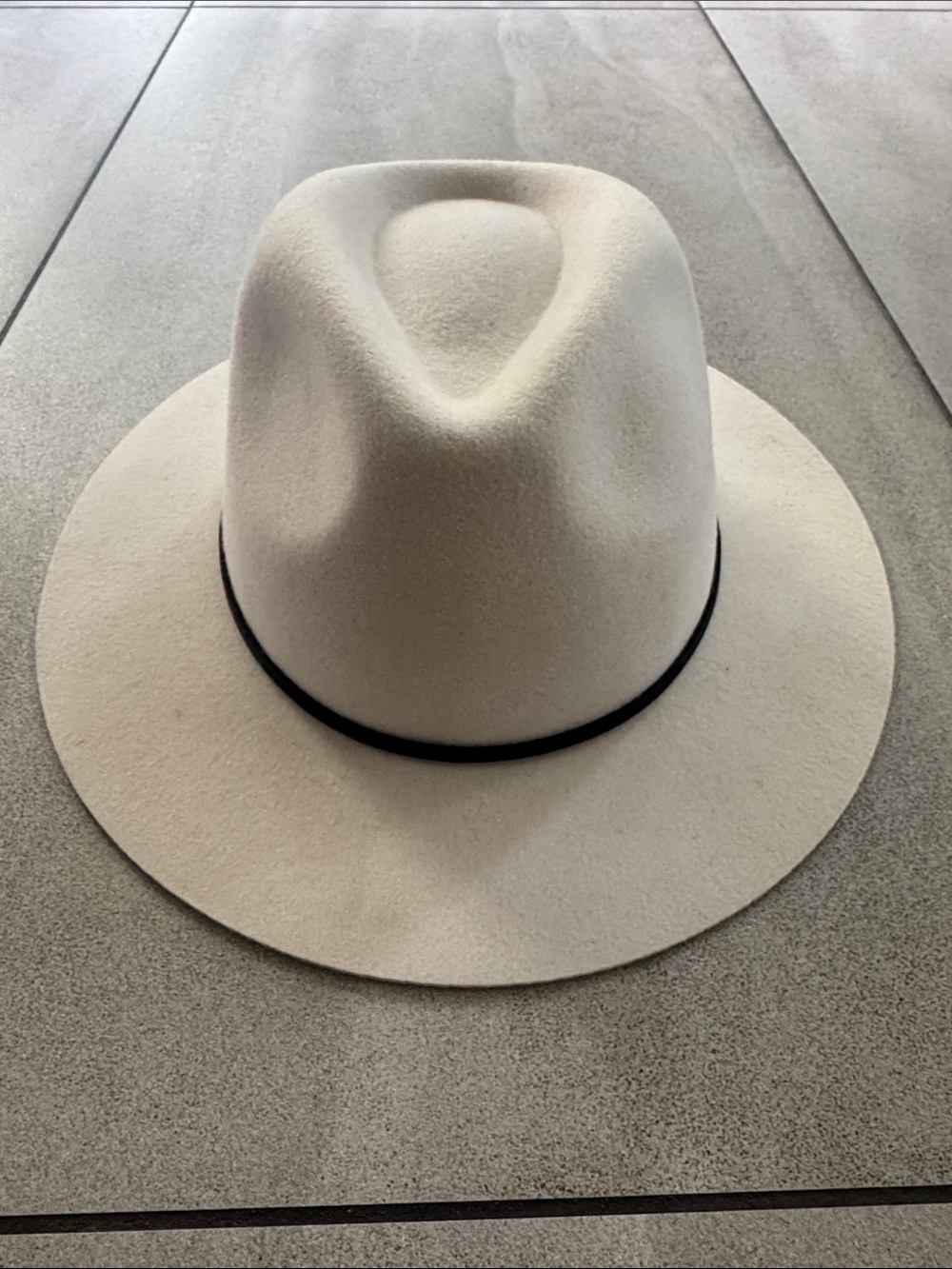 Brixton Wide-Brim Wool Fedora Hat in Cream with Black Band